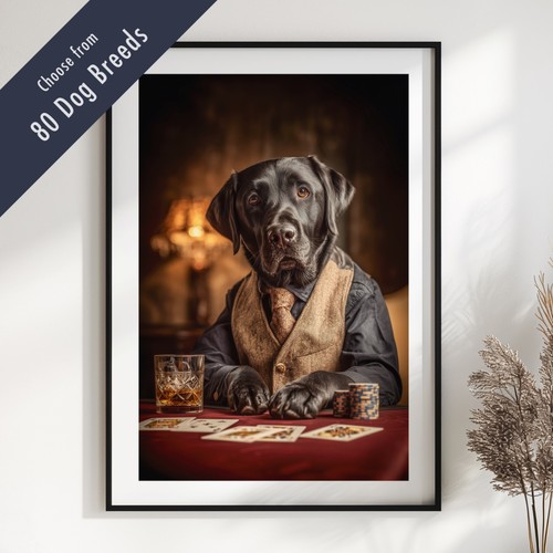 Funny dog playing poker print - dog,